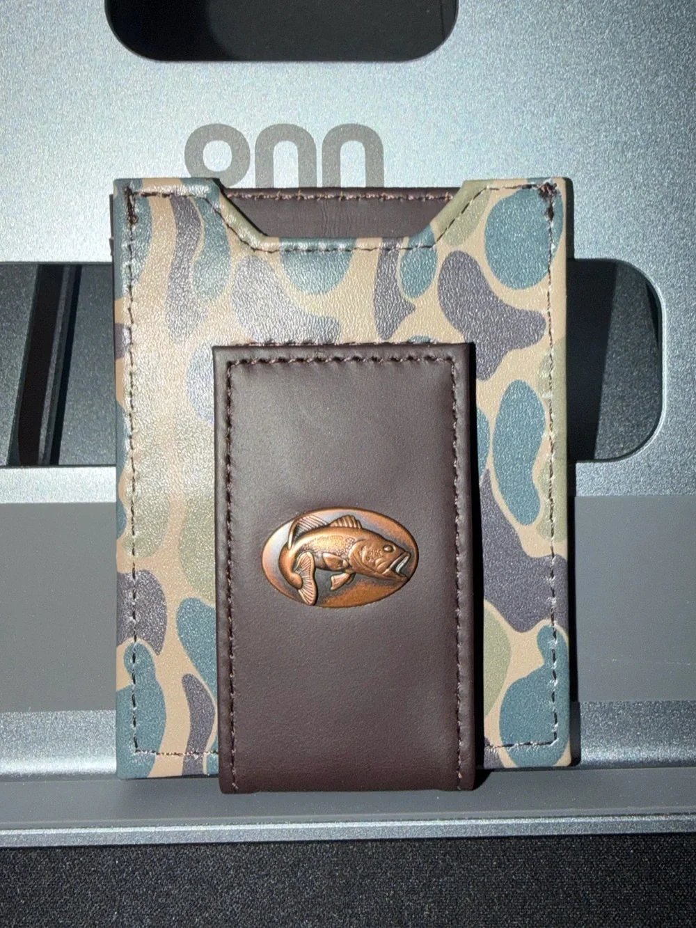 Camouflage Leather Wallet/Card Holder with Brown Money Clip